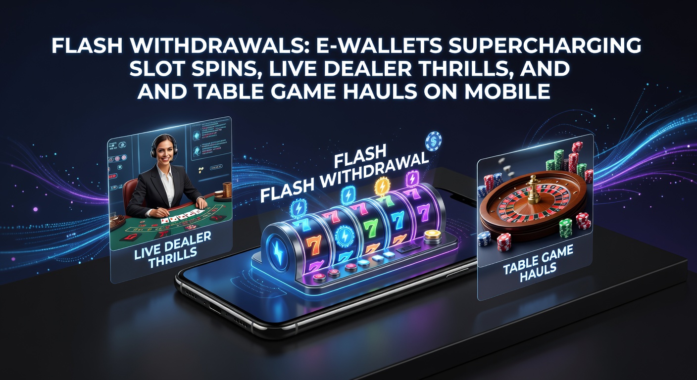 Smartphone displaying a successful e-wallet flash withdrawal from a mobile casino app amid vibrant slot reels and live dealer tables