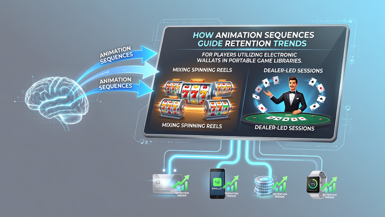 Mobile game interface showing animated spinning reels transitioning into a live dealer session with electronic wallet balance displayed