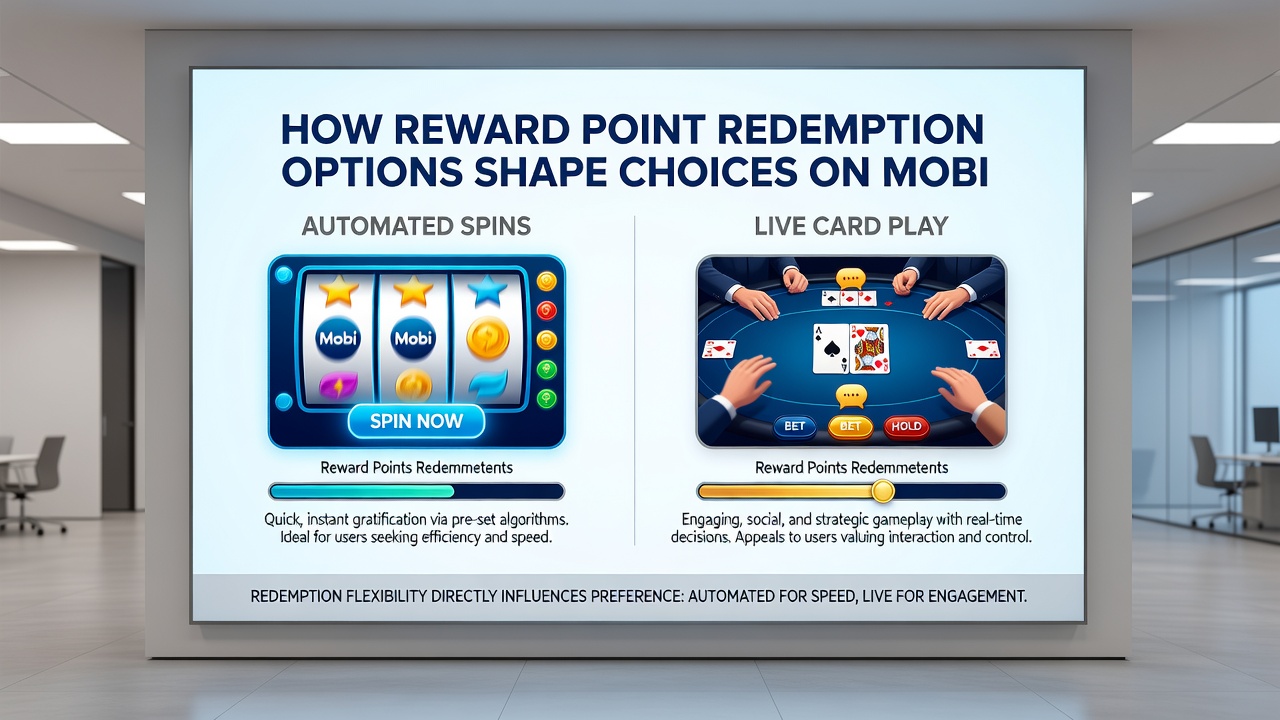 Comparison view of reward redemption screens for slot machines versus live dealer card tables on smartphones