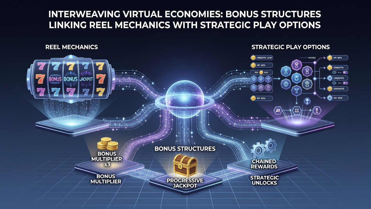 Screenshot of mobile interface displaying interconnected bonus economy between reels and strategic selections