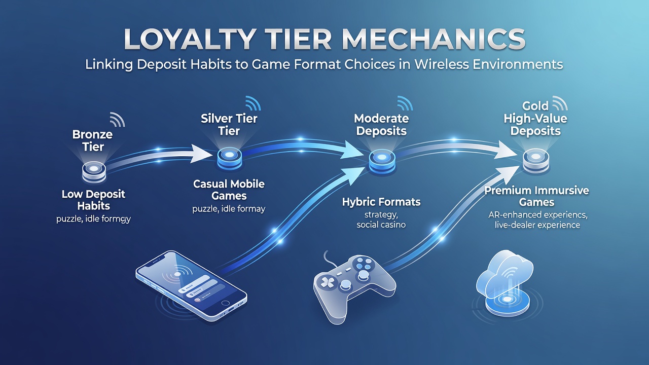 Mobile casino interface showing loyalty tier progression and deposit tracking on a wireless device
