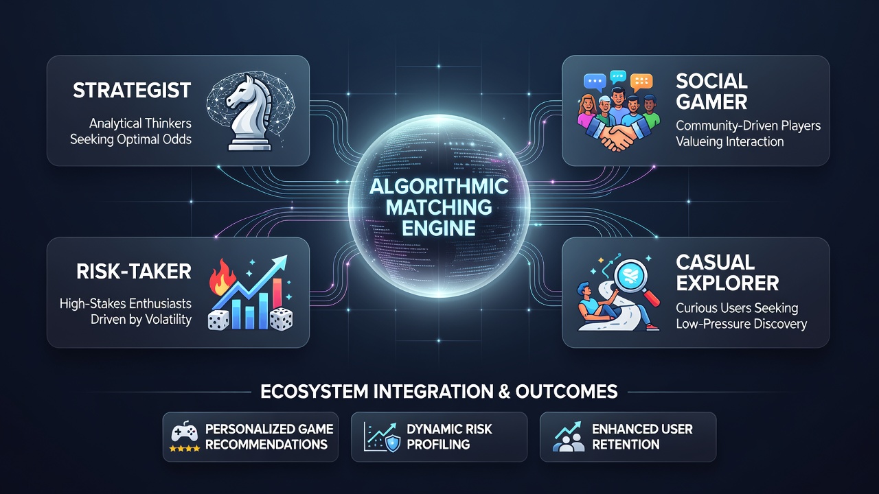 Diagram showing algorithmic pathways connecting player data points to personalized game and bonus recommendations