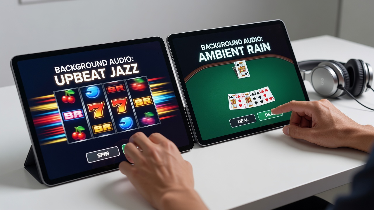 Close-up of card dealing animation in mobile app with audio waveform overlay and transfer confirmation prompt
